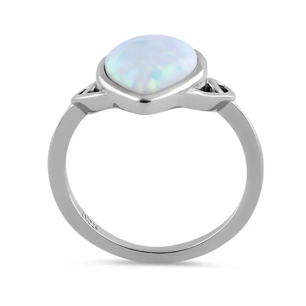 Sterling Silver Curved White Opal Pear Ring New - Picture 3 of 4